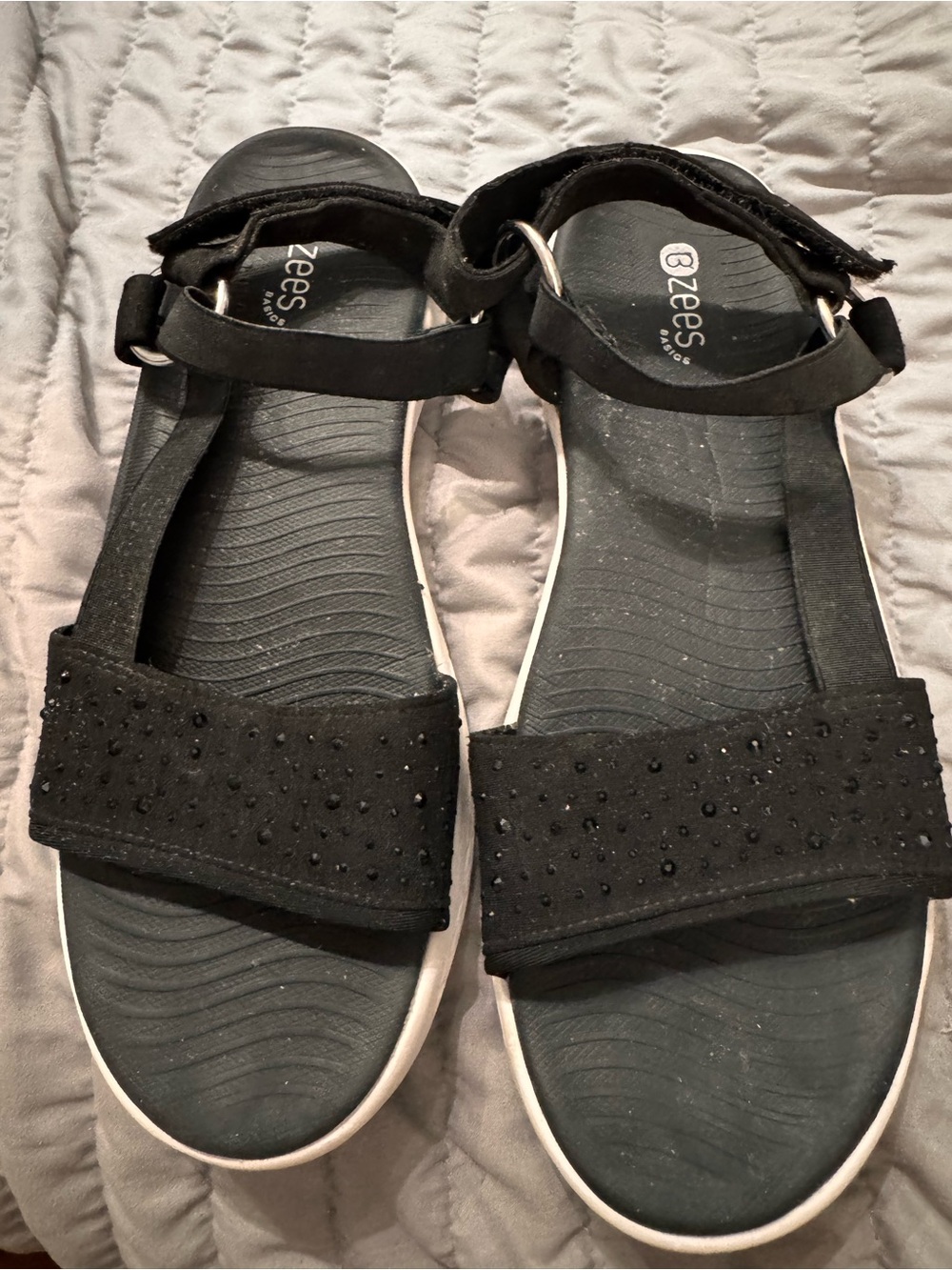 Bzees Black Beaded Sport Sandals with Ankle Strap